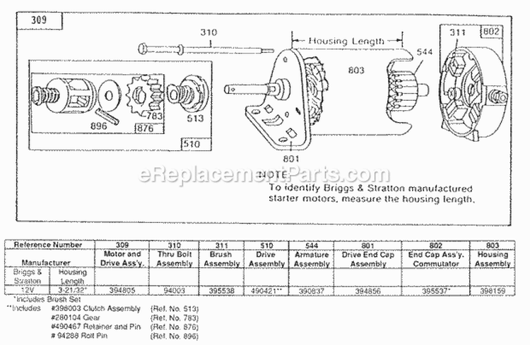 Electric Starter And Chart Diagram and Parts List for 194402-0100-01  Briggs and Stratton Engine